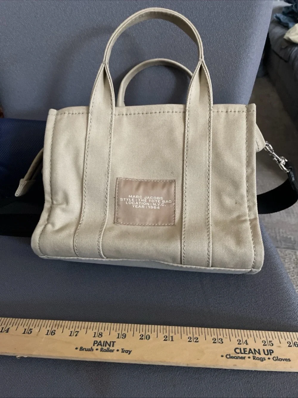 Marc Jacobs Mini Canvas Tote in Beige with White Logo - Picture 5 of 5